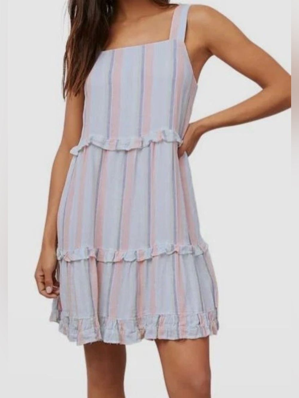 Rails Sandy Tiered Linen Blend Mini Dress - Biarritz Multi Stripe Size XSmall